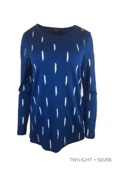 WOMEN'S 100% MERINO (210) A-LINE SCOOP LONG SLEEVE TOP DASH PRINT
