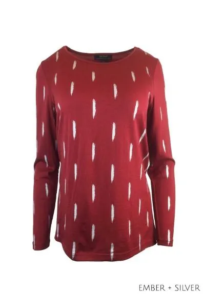 WOMEN'S 100% MERINO (210) A-LINE SCOOP LONG SLEEVE TOP DASH PRINT
