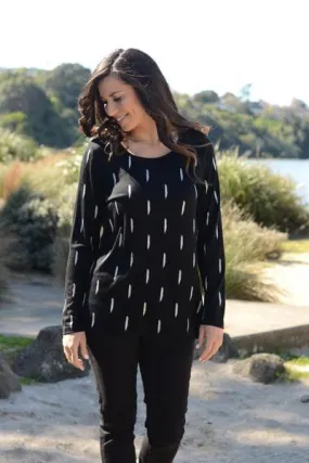 WOMEN'S 100% MERINO (210) A-LINE SCOOP LONG SLEEVE TOP DASH PRINT