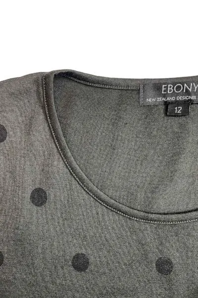 WOMEN'S 100% MERINO (210) A-LINE SCOOP LONG SLEEVE TOP SPOT PRINT OLIVE & BLACK