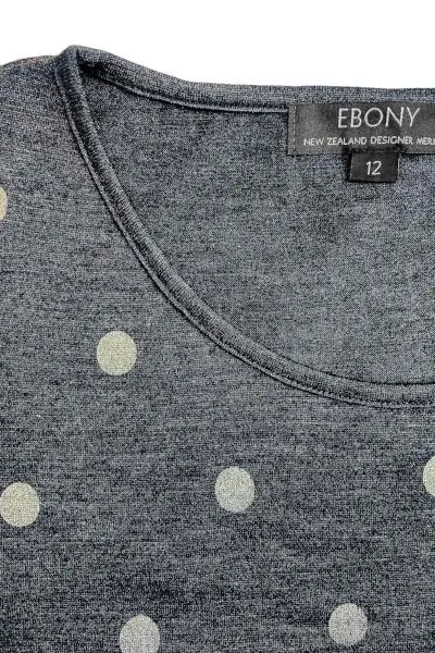WOMEN'S 100% MERINO (210) A-LINE SCOOP LONG SLEEVE TOP SPOT PRINT ORION & SILVER