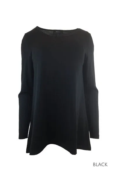 WOMEN'S 100% MERINO WOOL (210) A-LINE SCOOP LONG SLEEVE TOP BLACK