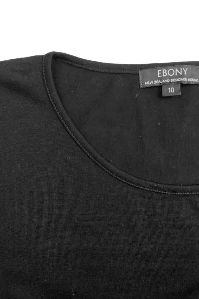 WOMEN'S 100% MERINO WOOL (210) A-LINE SCOOP LONG SLEEVE TOP BLACK