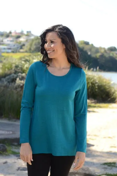 WOMEN'S 100% MERINO WOOL (210) A-LINE SCOOP LONG SLEEVE TOP DRAGONFLY