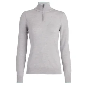Womens Contrast Tipped Merino Wool Quarter Zip Sweater Heather Grey - SS24