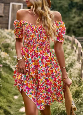 Women's Floral Wrap V-Neck Midi Dress Short Sleeve