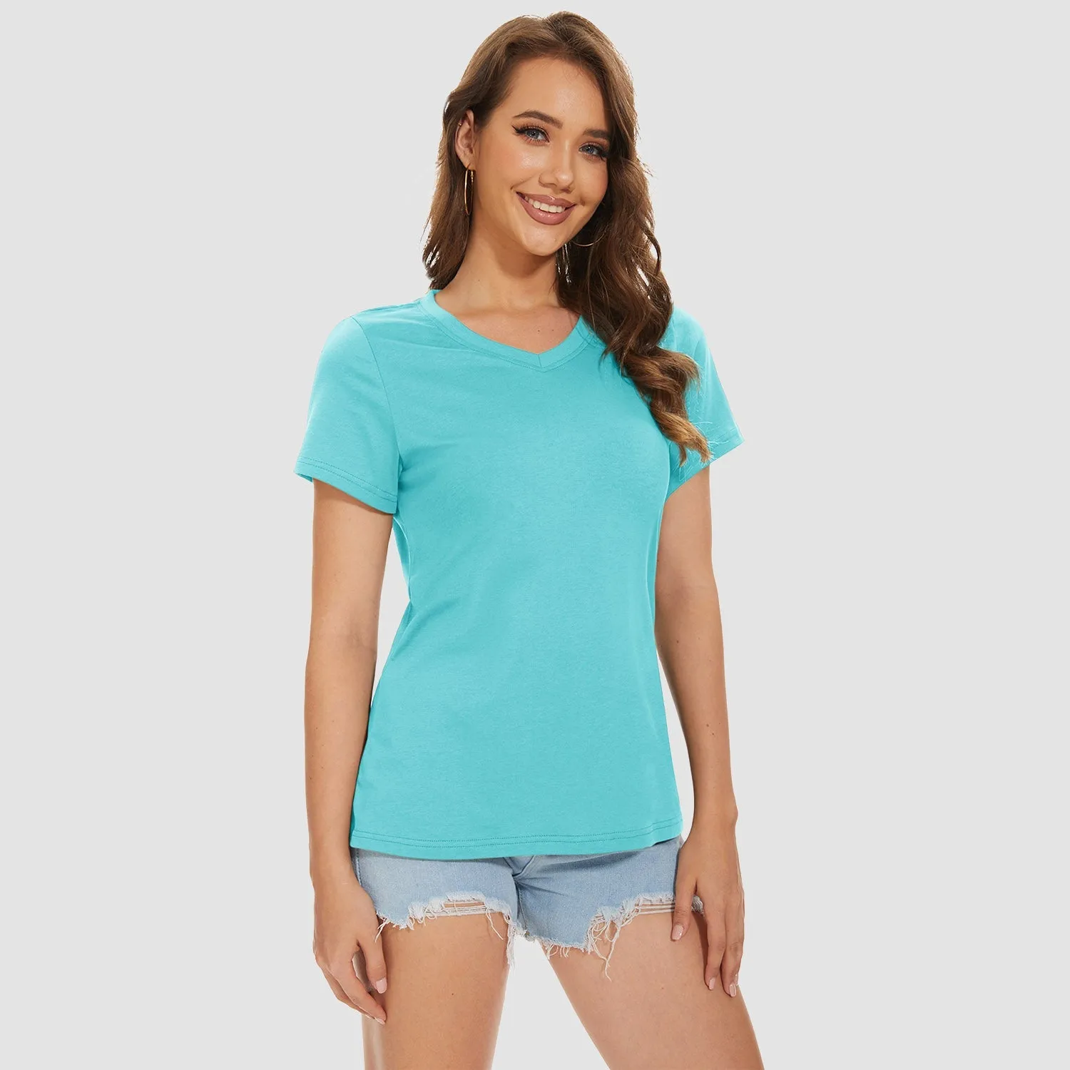 Women's V-Neck T-Shirt Quick Dry Cotton Basic Top