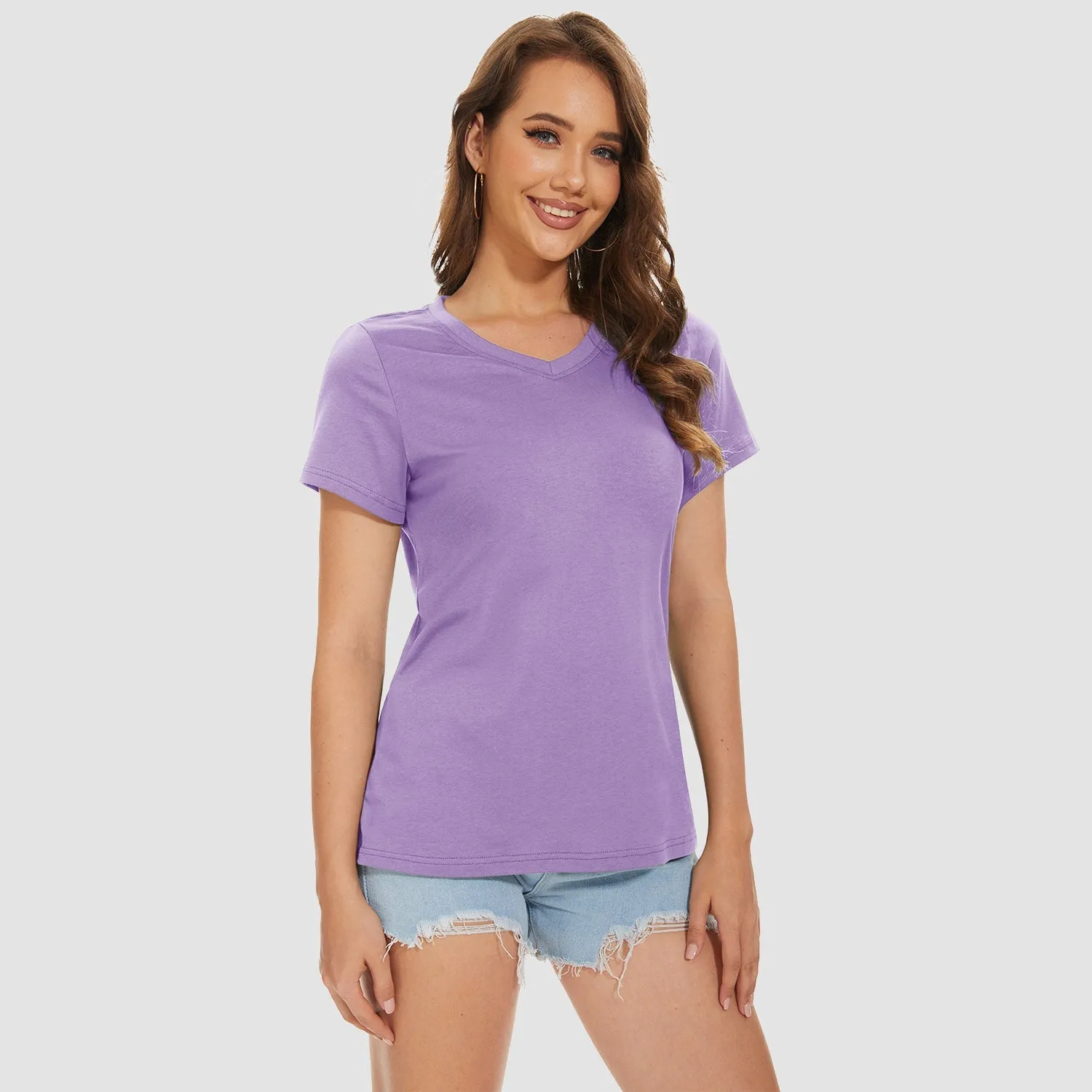 Women's V-Neck T-Shirt Quick Dry Cotton Basic Top