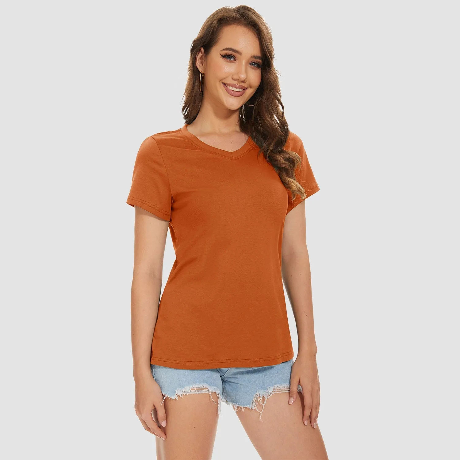 Women's V-Neck T-Shirt Quick Dry Cotton Basic Top