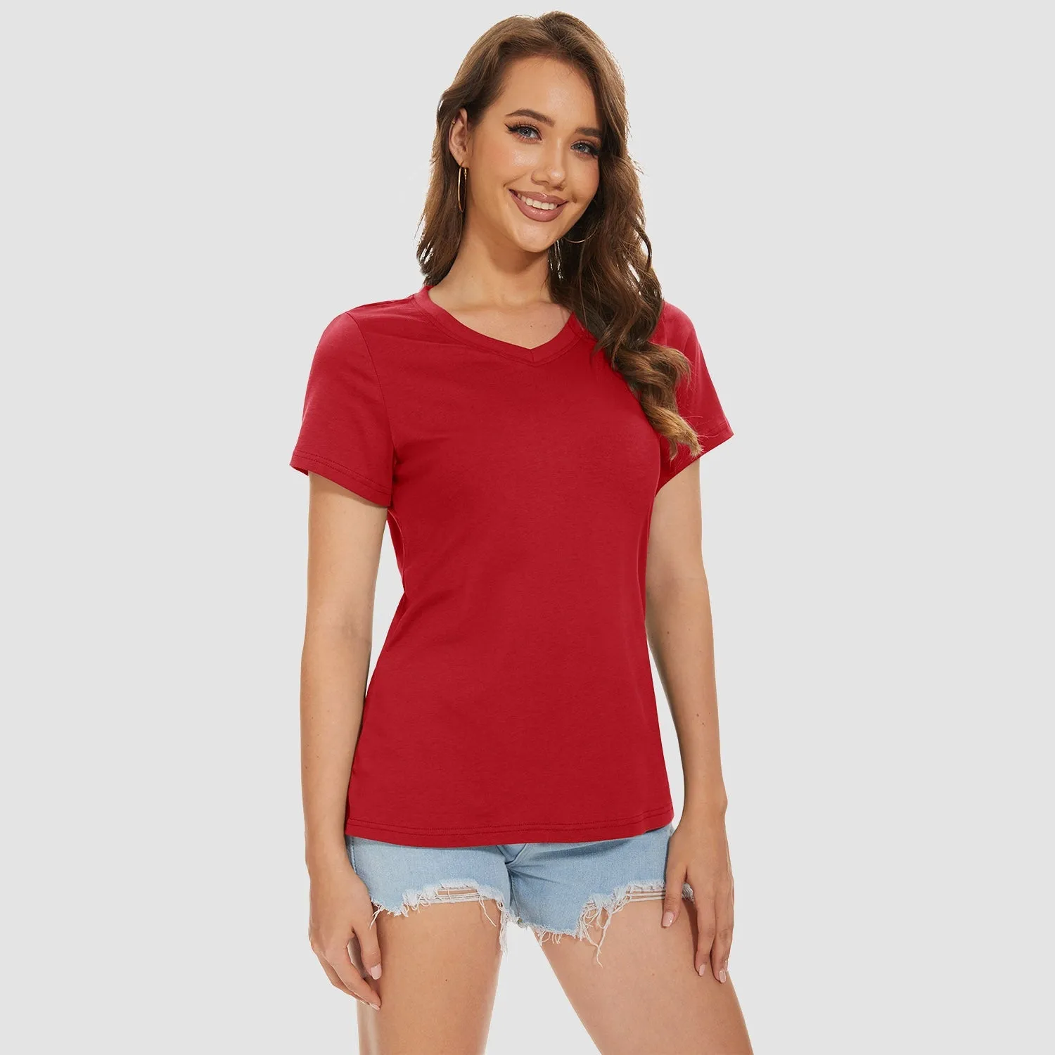 Women's V-Neck T-Shirt Quick Dry Cotton Basic Top