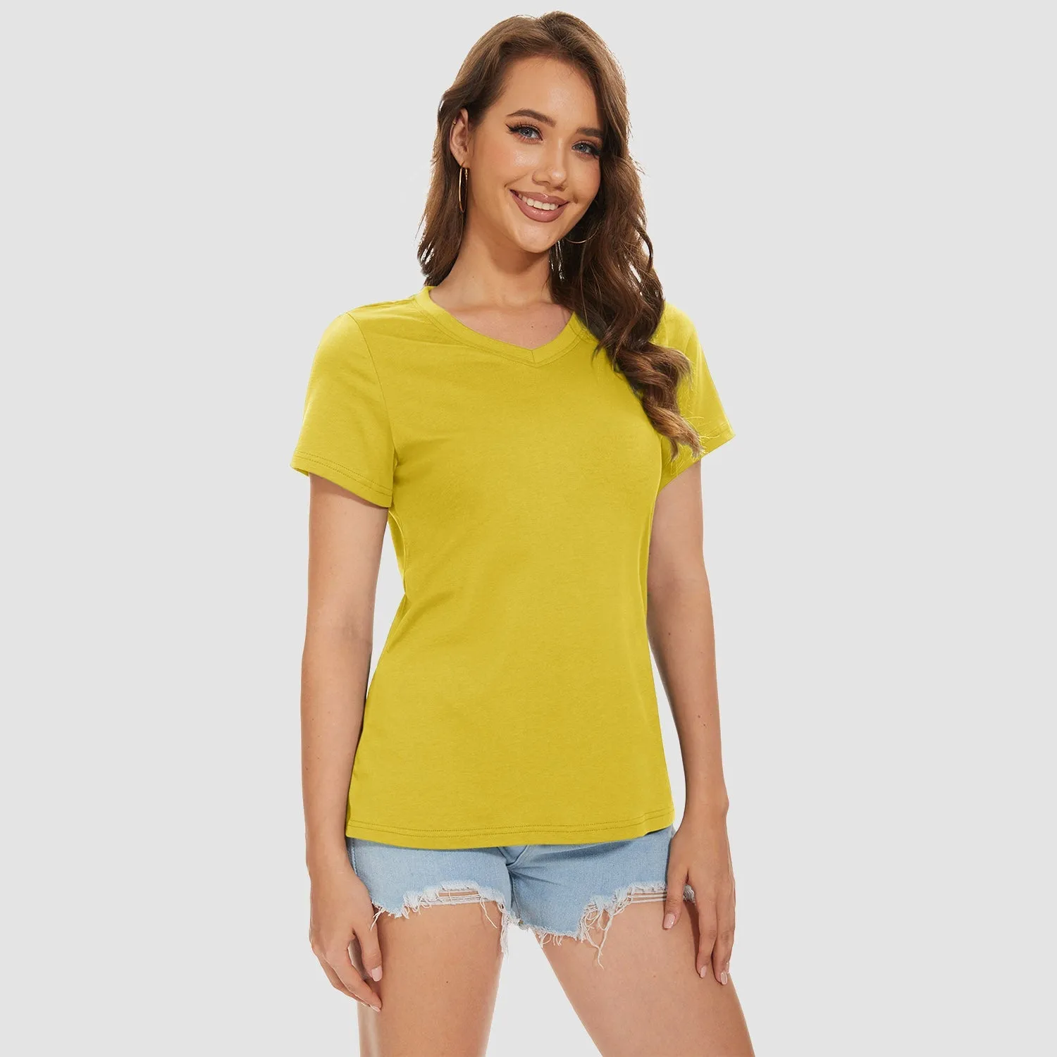 Women's V-Neck T-Shirt Quick Dry Cotton Basic Top