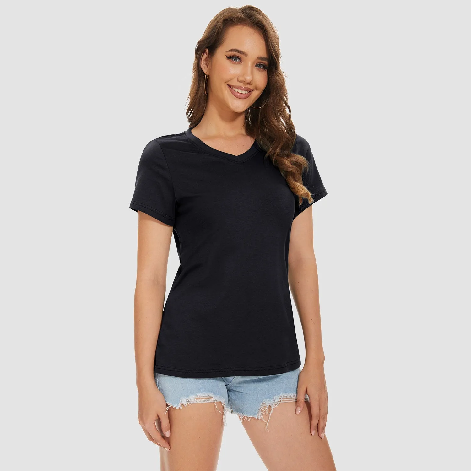 Women's V-Neck T-Shirt Quick Dry Cotton Basic Top