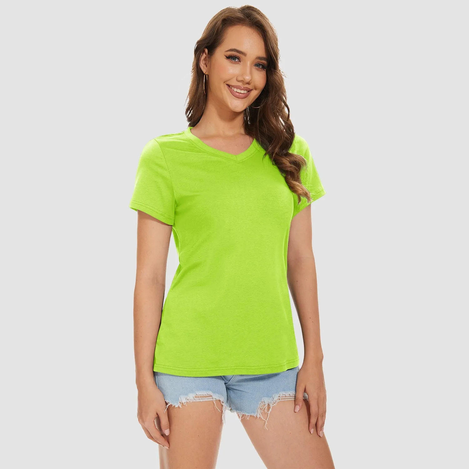 Women's V-Neck T-Shirt Quick Dry Cotton Basic Top