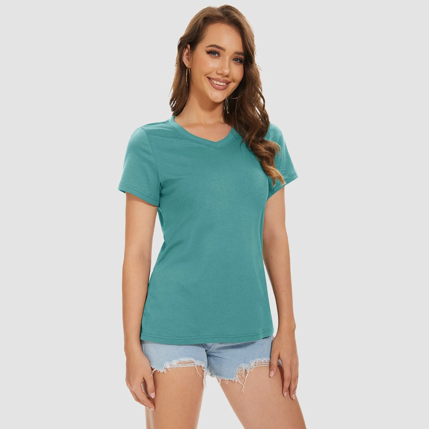Women's V-Neck T-Shirt Quick Dry Cotton Basic Top