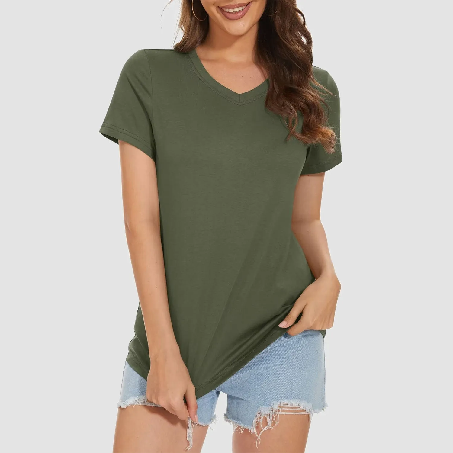 Women's V-Neck T-Shirt Quick Dry Cotton Basic Top
