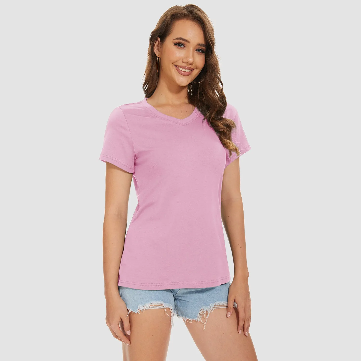 Women's V-Neck T-Shirt Quick Dry Cotton Basic Top