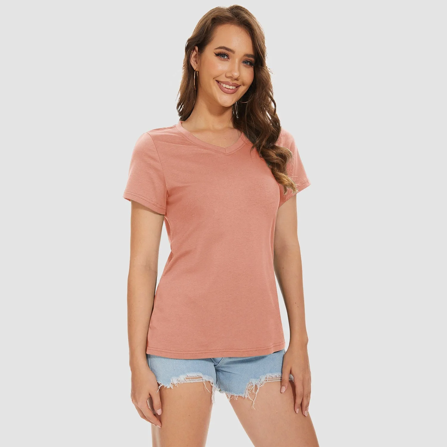 Women's V-Neck T-Shirt Quick Dry Cotton Basic Top