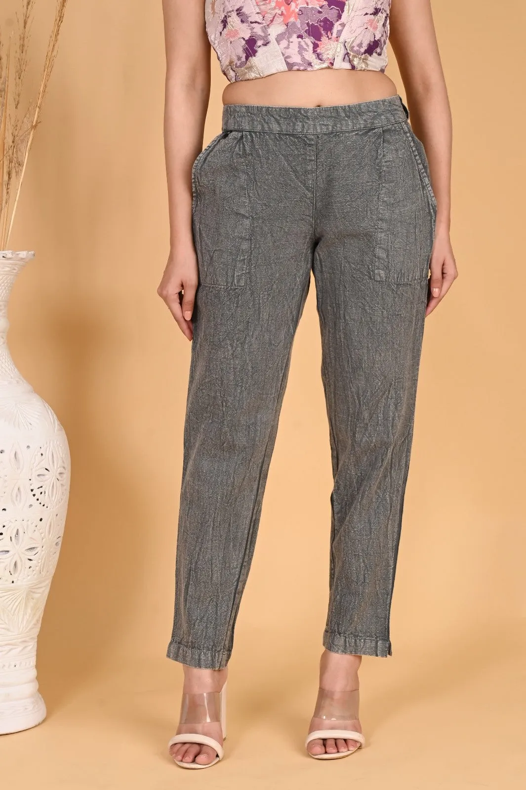 WOOD YELLOW DENIM COTTON PANTS