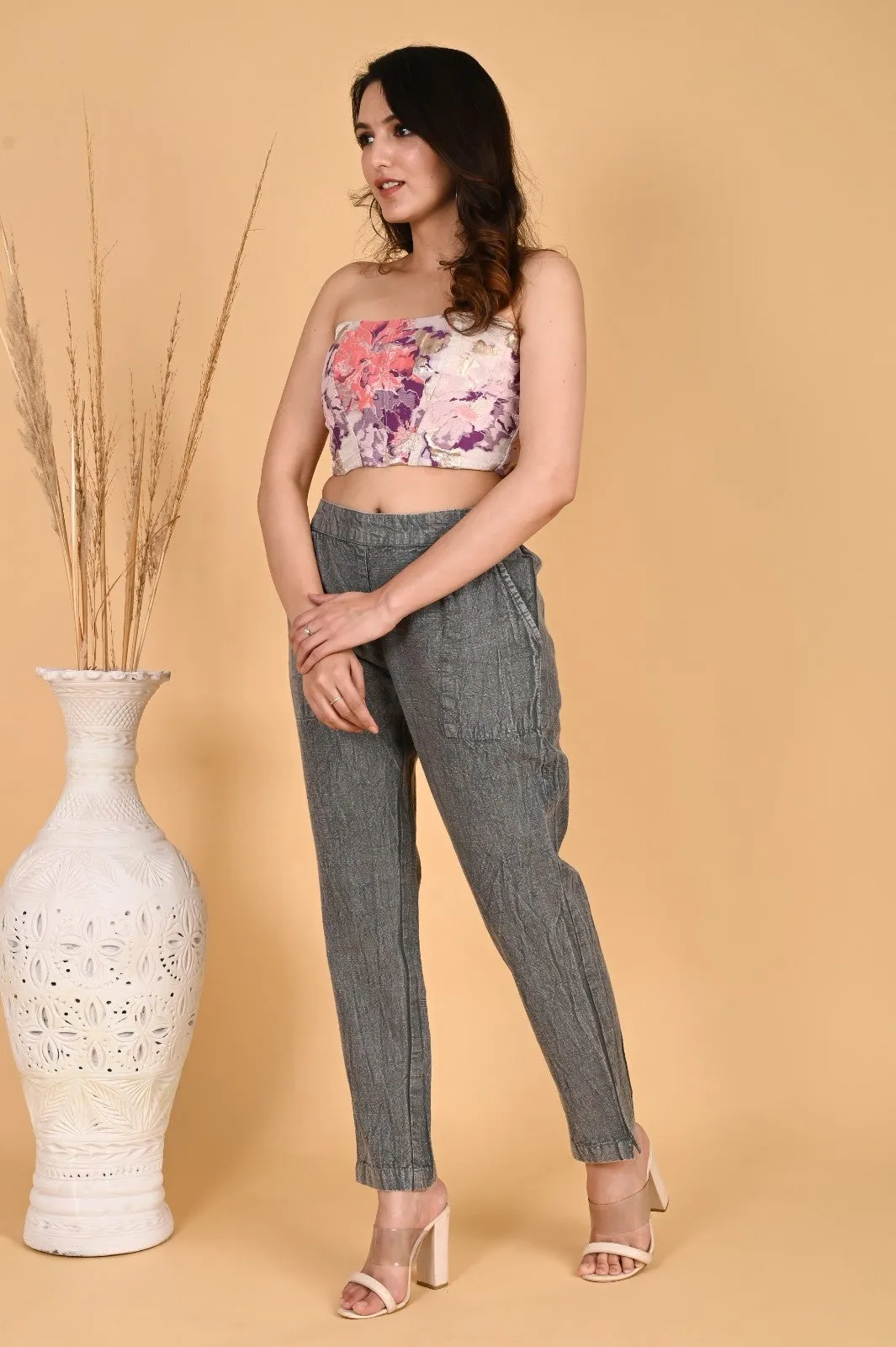 WOOD YELLOW DENIM COTTON PANTS