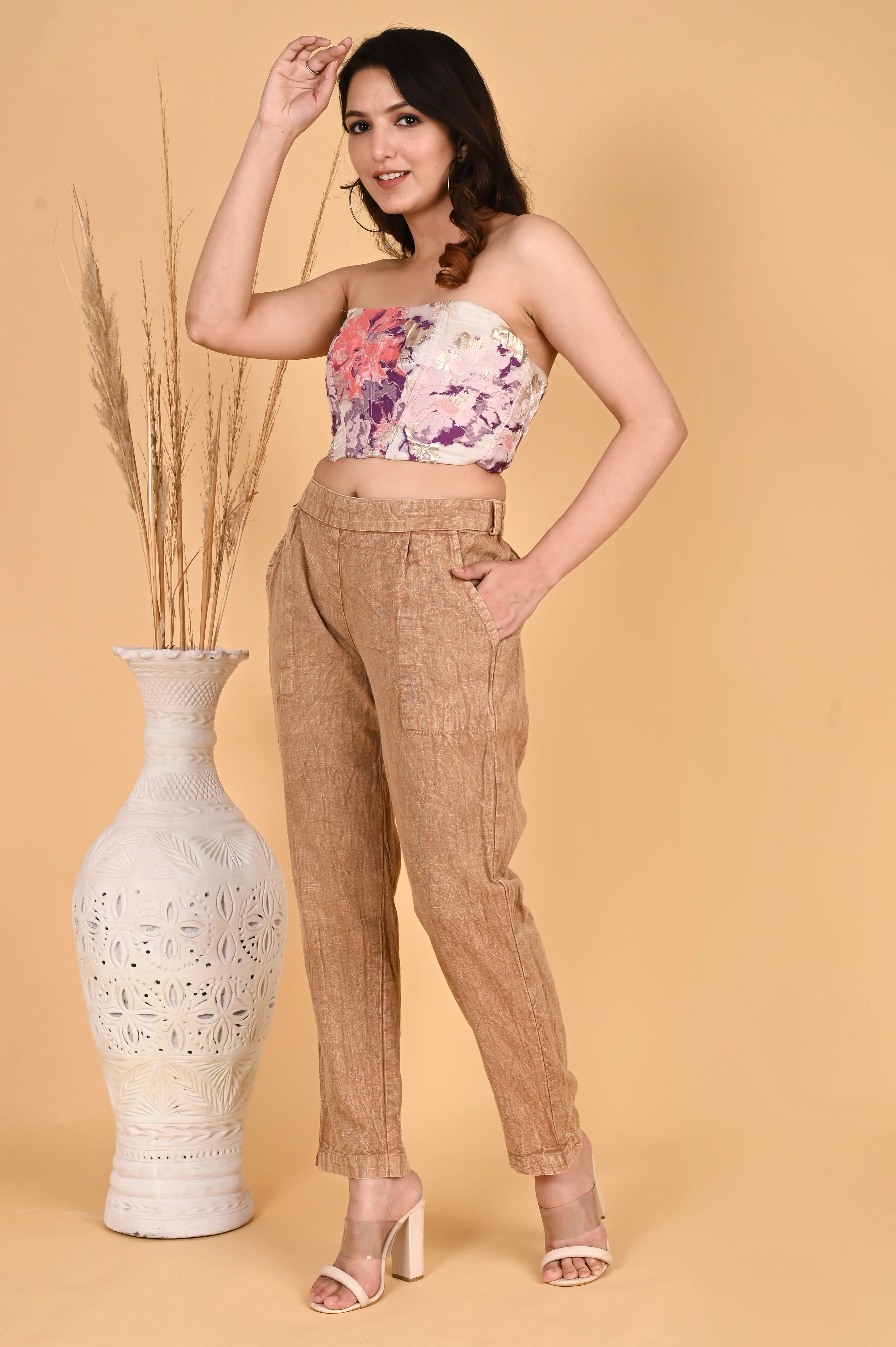 WOOD YELLOW DENIM COTTON PANTS