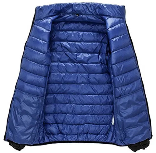 ZSHOW Men's Lightweight Stand Collar Packable Down Jacket(Black,Large)