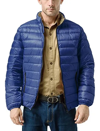 ZSHOW Men's Lightweight Stand Collar Packable Down Jacket(Blue,Large)