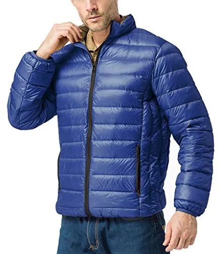 ZSHOW Men's Lightweight Stand Collar Packable Down Jacket(Blue,Large)