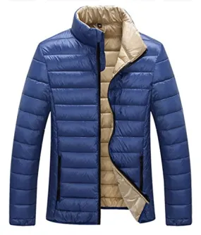 ZSHOW Men's Lightweight Stand Collar Packable Down Jacket(Blue,Large)